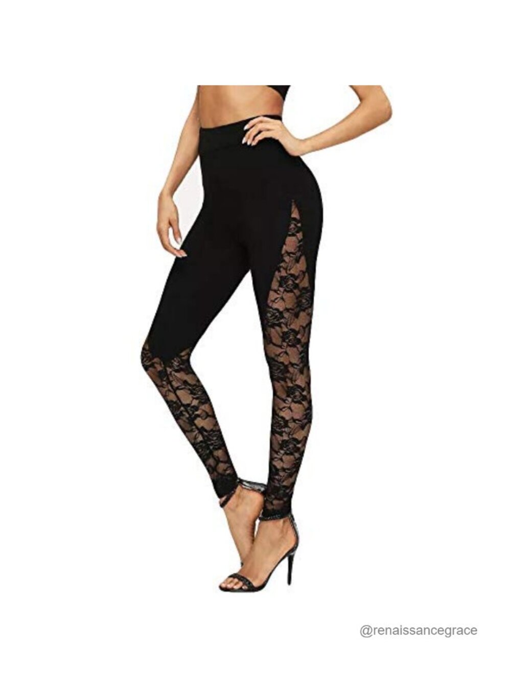 High Waist Mesh Panel Side Leggings Stretch Yoga Pants